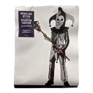 NWT Menacing Jester Child Costume Halloween Carnival Skeleton Scary Large 12-14
